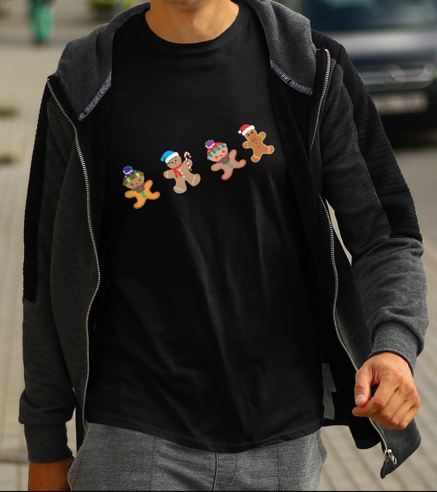 Gingerbread Man Christmas Santa Hat Candy Cane Holiday Fun T-Shirt