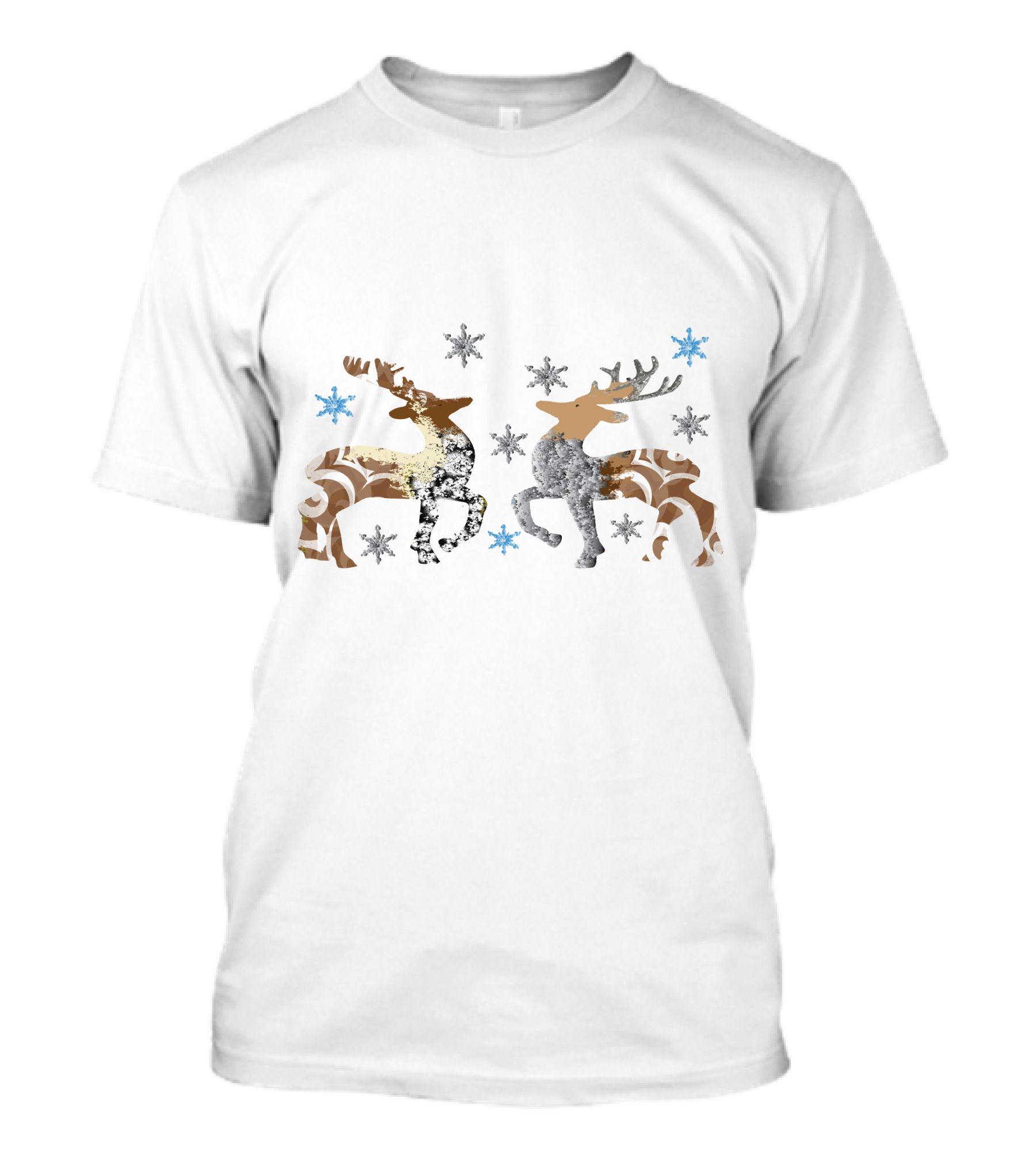 Christmas Reindeer Stone Snowflakes Brown And Silver T-Shirt