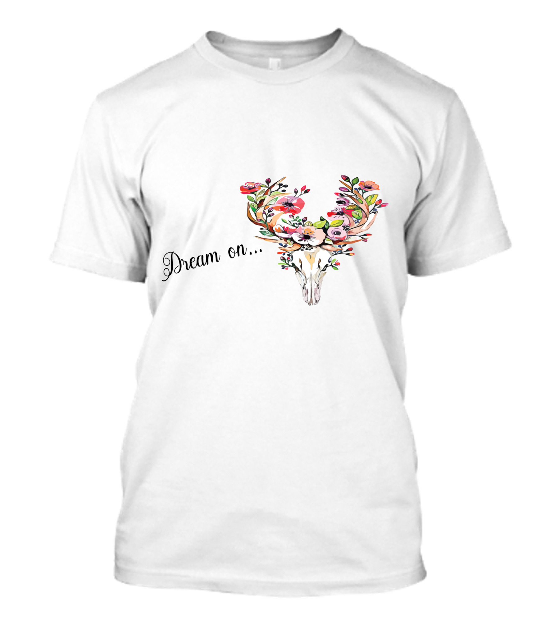 Dream On Deer Skull With Floral Antlers T-Shirt