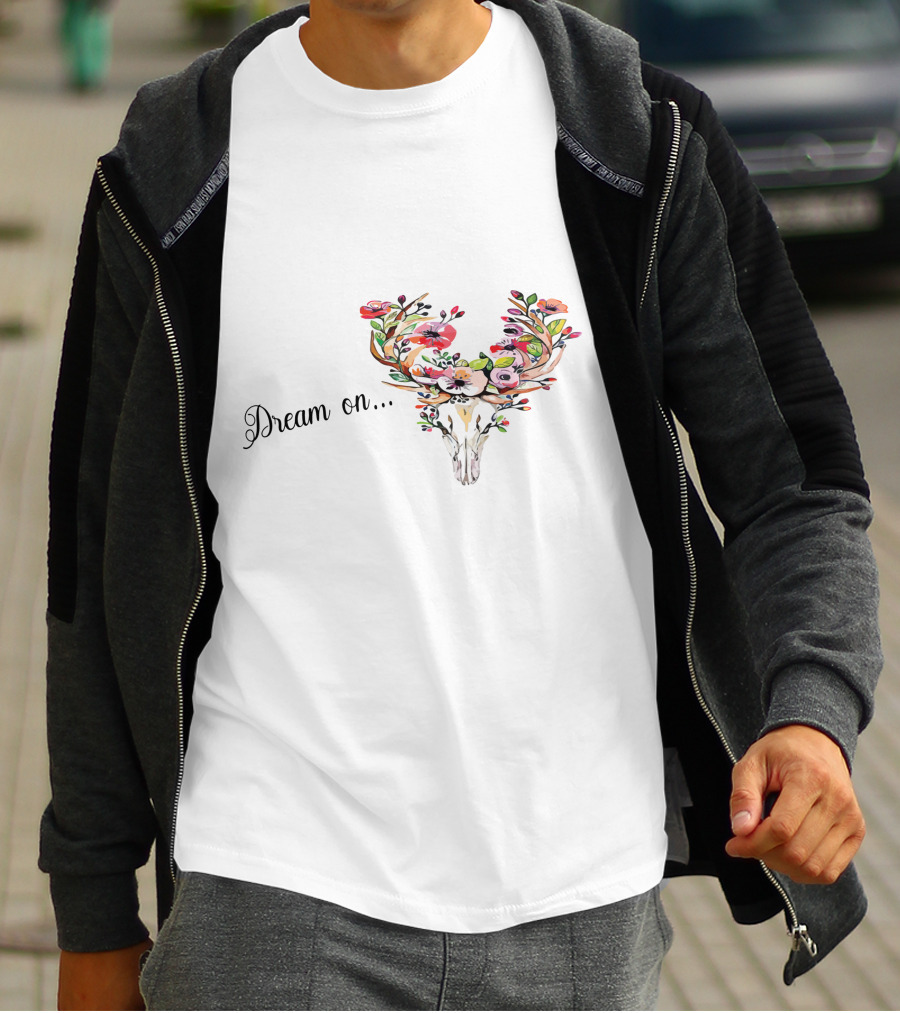 Dream On Deer Skull With Floral Antlers T-Shirt