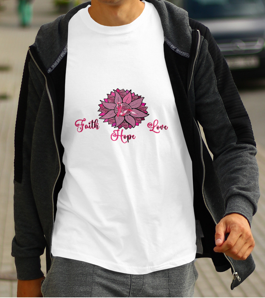 Faith Hope Love Pink Ribbon Leopard Sunflower T-Shirt