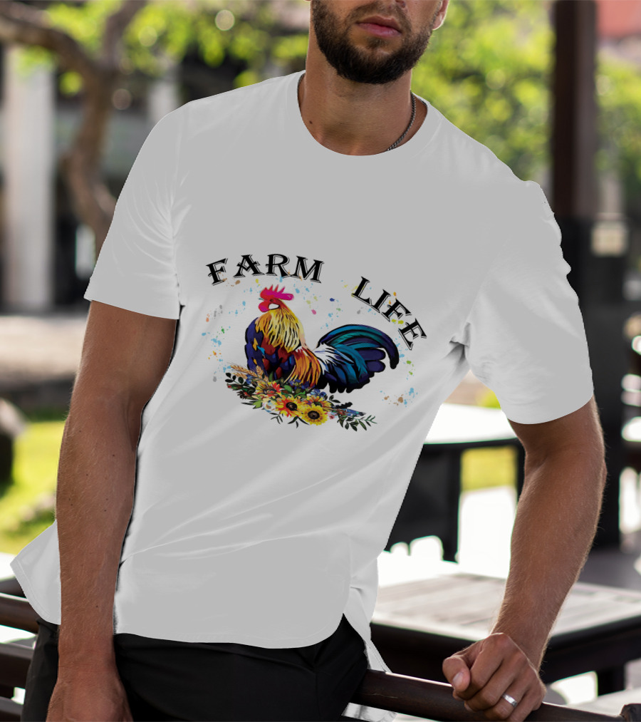 Farm Life Colorful Rooster Floral T-Shirt