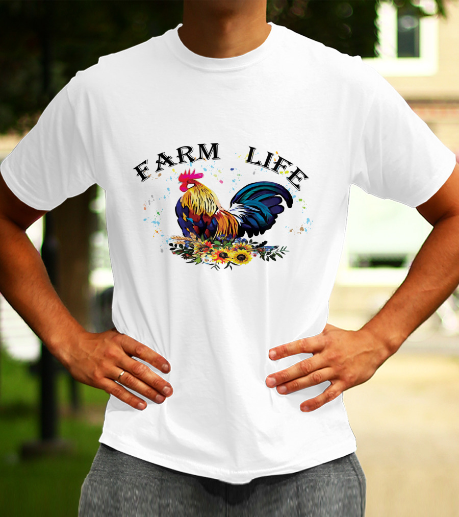 Farm Life Colorful Rooster Floral T-Shirt