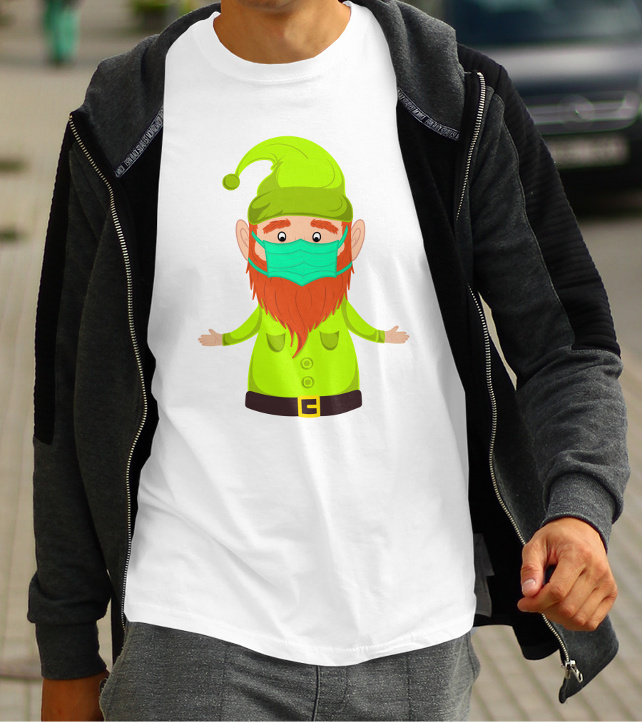 Gnome With Green Hat Wearing Face Mask T-Shirt