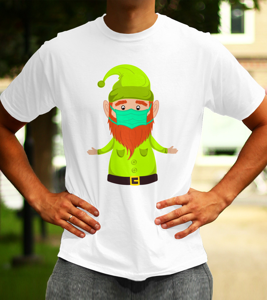 Gnome With Green Hat Wearing Face Mask T-Shirt