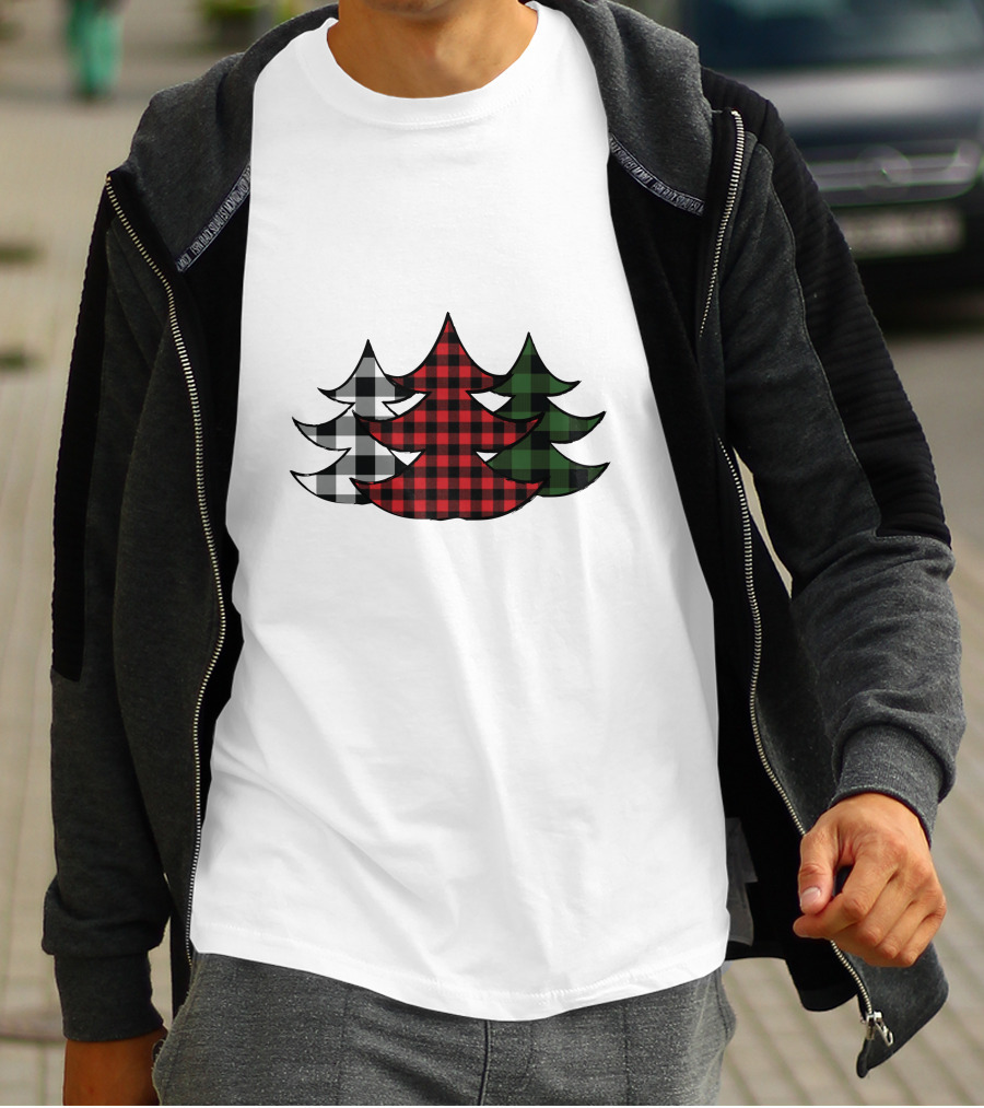 Plaid Christmas Tree Red Green Black White Xmas T-Shirt