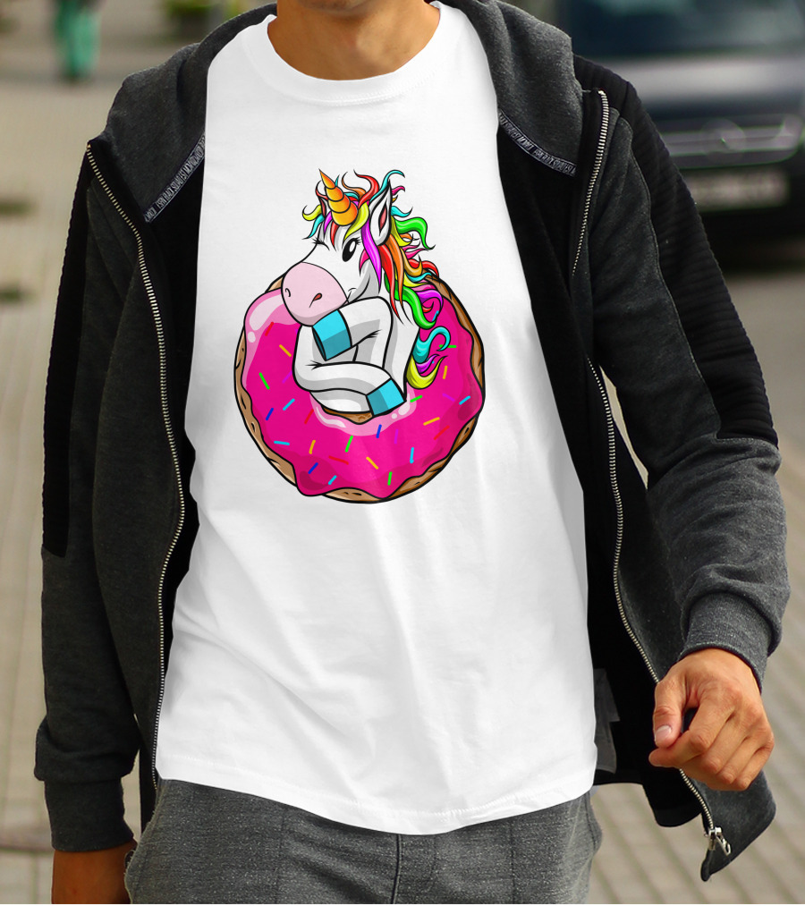 Unicorn Donut Cake Rainbow Horn Pink Sprinkles T-Shirt