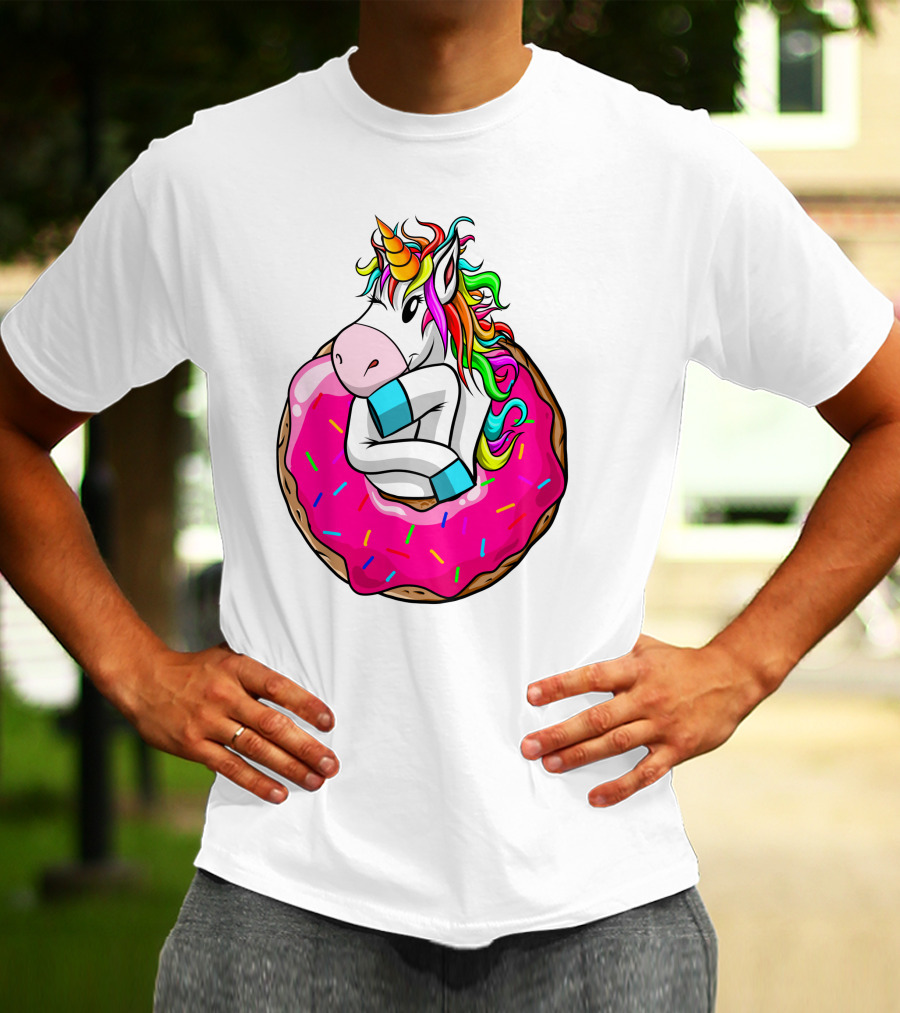Unicorn Donut Cake Rainbow Horn Pink Sprinkles T-Shirt