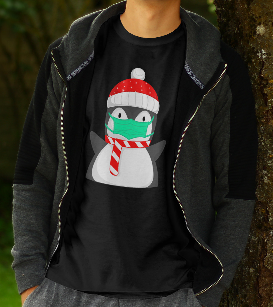 Pineguine Masked Penguin In Winter Hat And Scarf T-Shirt