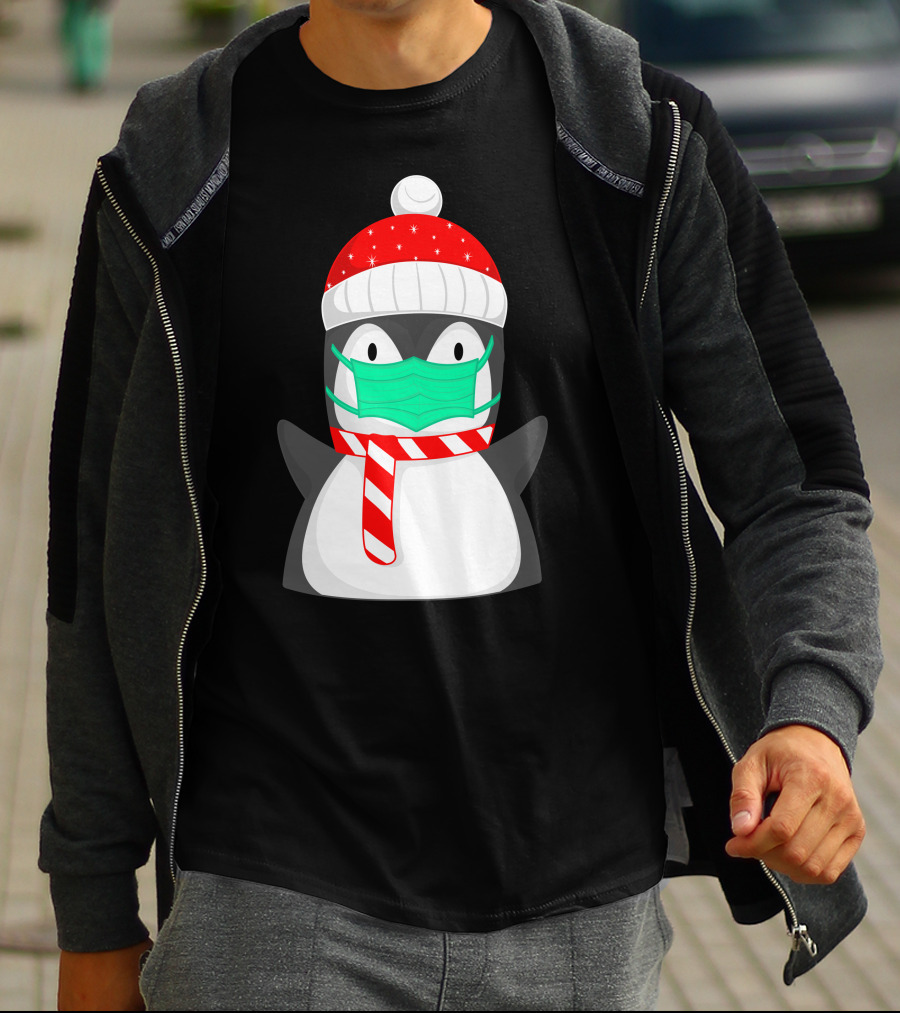 Pineguine Masked Penguin In Winter Hat And Scarf T-Shirt