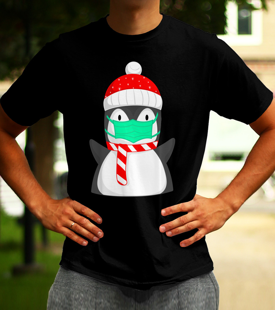Pineguine Masked Penguin In Winter Hat And Scarf T-Shirt