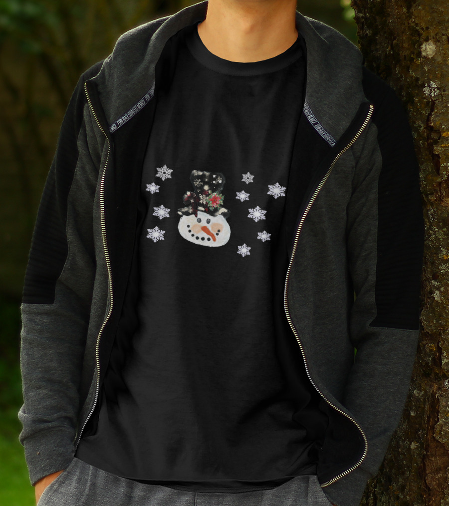 Vintage Watercolor Snowman Face With Snowflakes T-Shirt