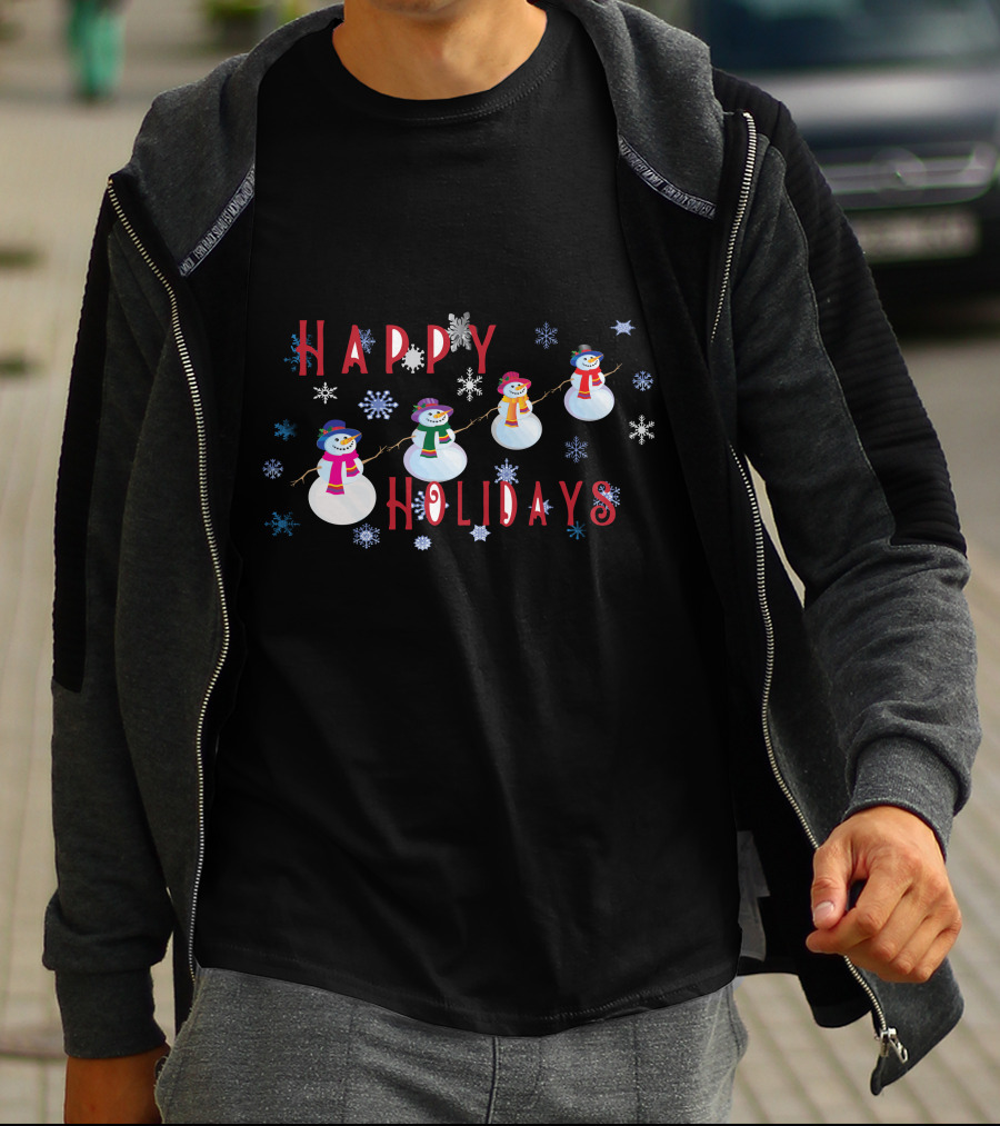 Happy Holidays Snowmen With Snowflakes T-Shirt