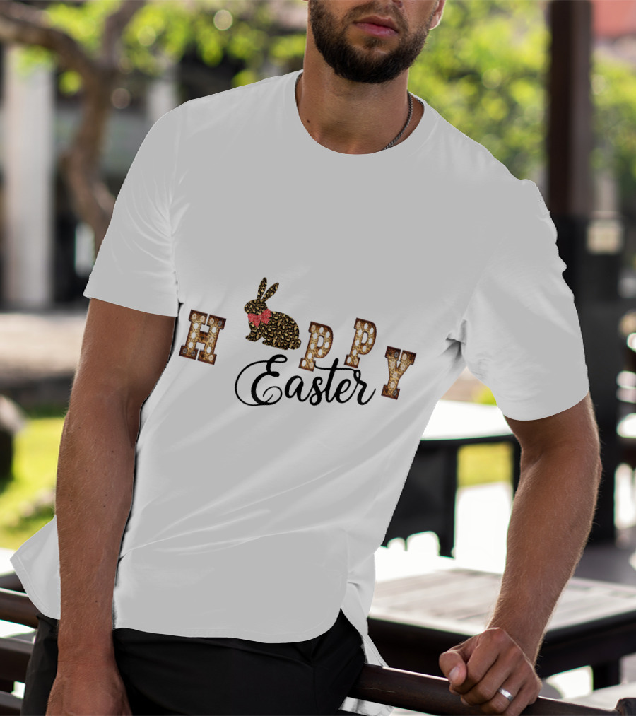Happy Easter Bunny With Floral Accents And Decorative Text T-Shirt