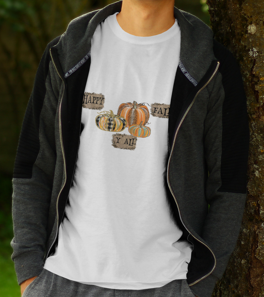 Happy Fall Y'all Pumpkin Plaid And Leopard T-Shirt