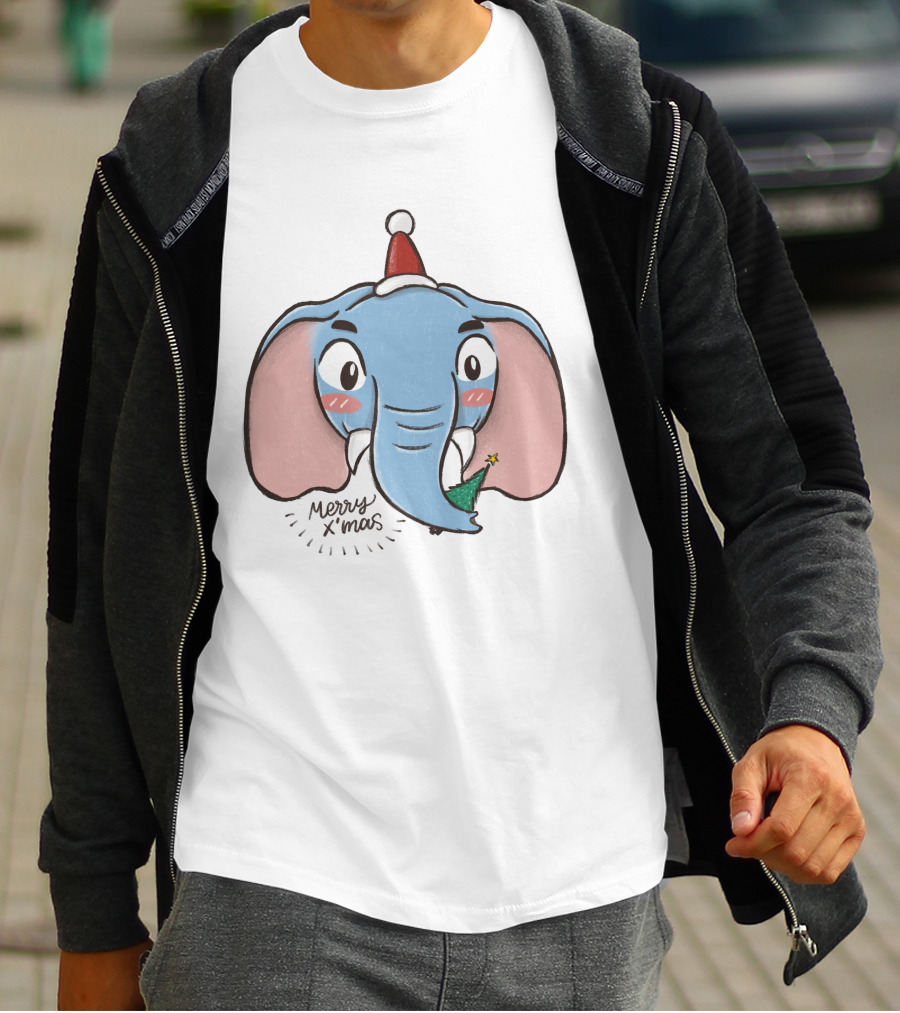 Merry X'mas Elephant Cartoon Christmas Animal T-Shirt