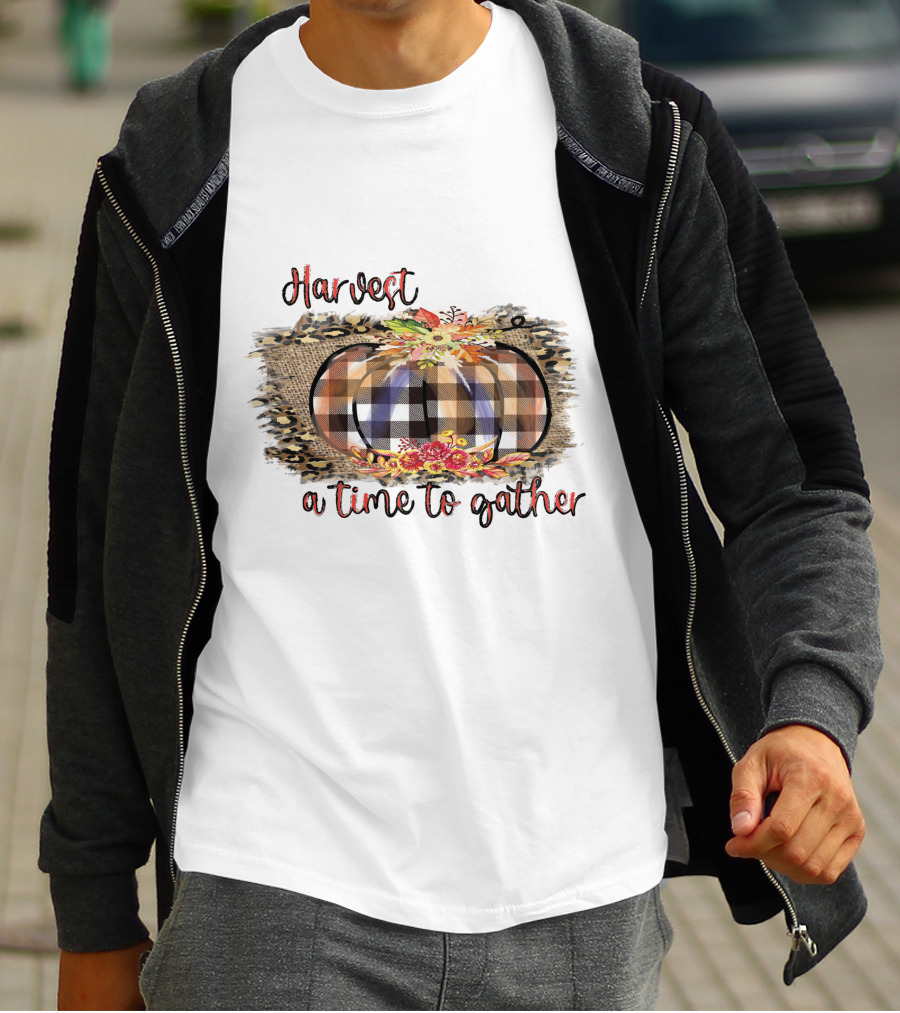 Harvest A Time To Gather Plaid Pumpkin Floral Arrangement T-Shirt
