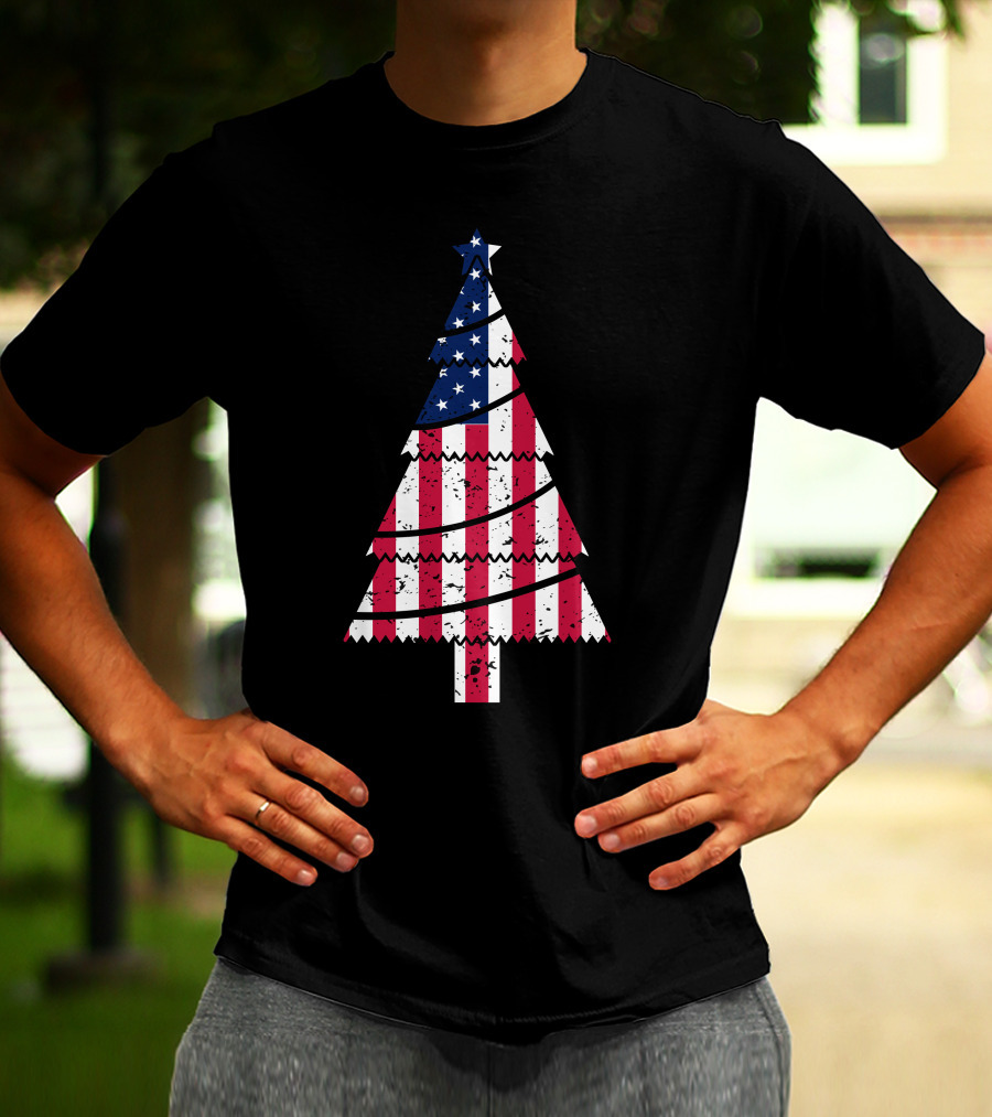 USA Flag Christmas Tree T-Shirt