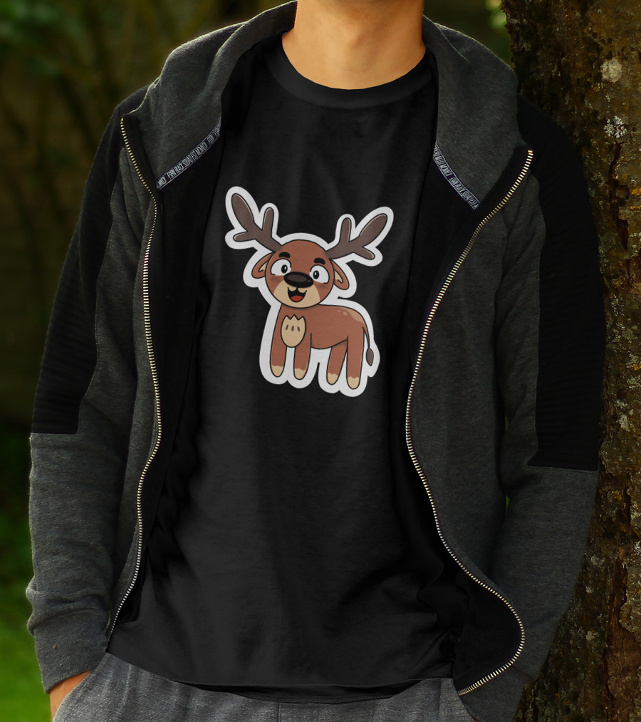 Deer Sticker Cute Cartoon Antler Character T-Shirt
