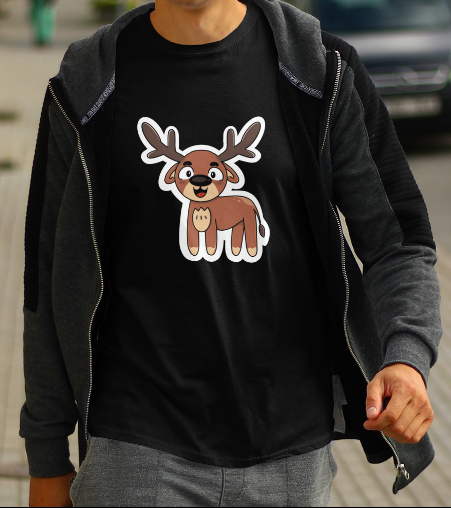Deer Sticker Cute Cartoon Antler Character T-Shirt