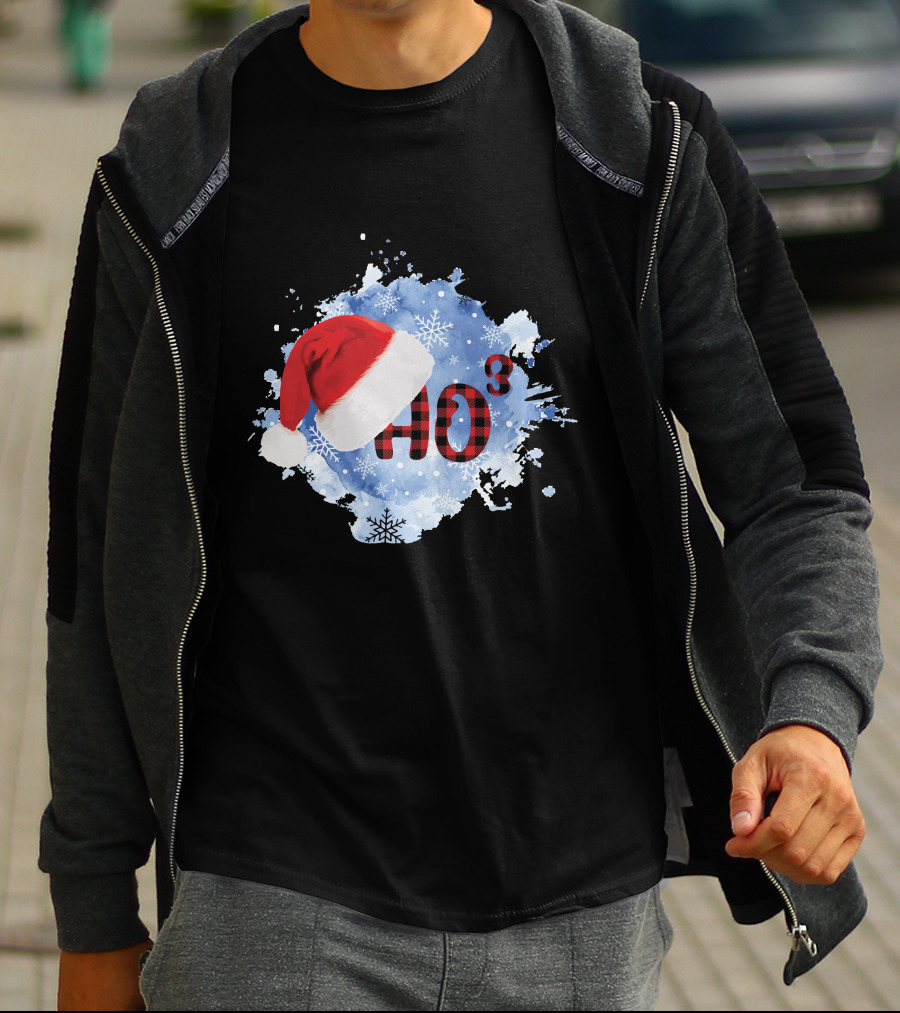 HO HO HO Santa Hat Buffalo Plaid With Snowflakes Christmas T-Shirt