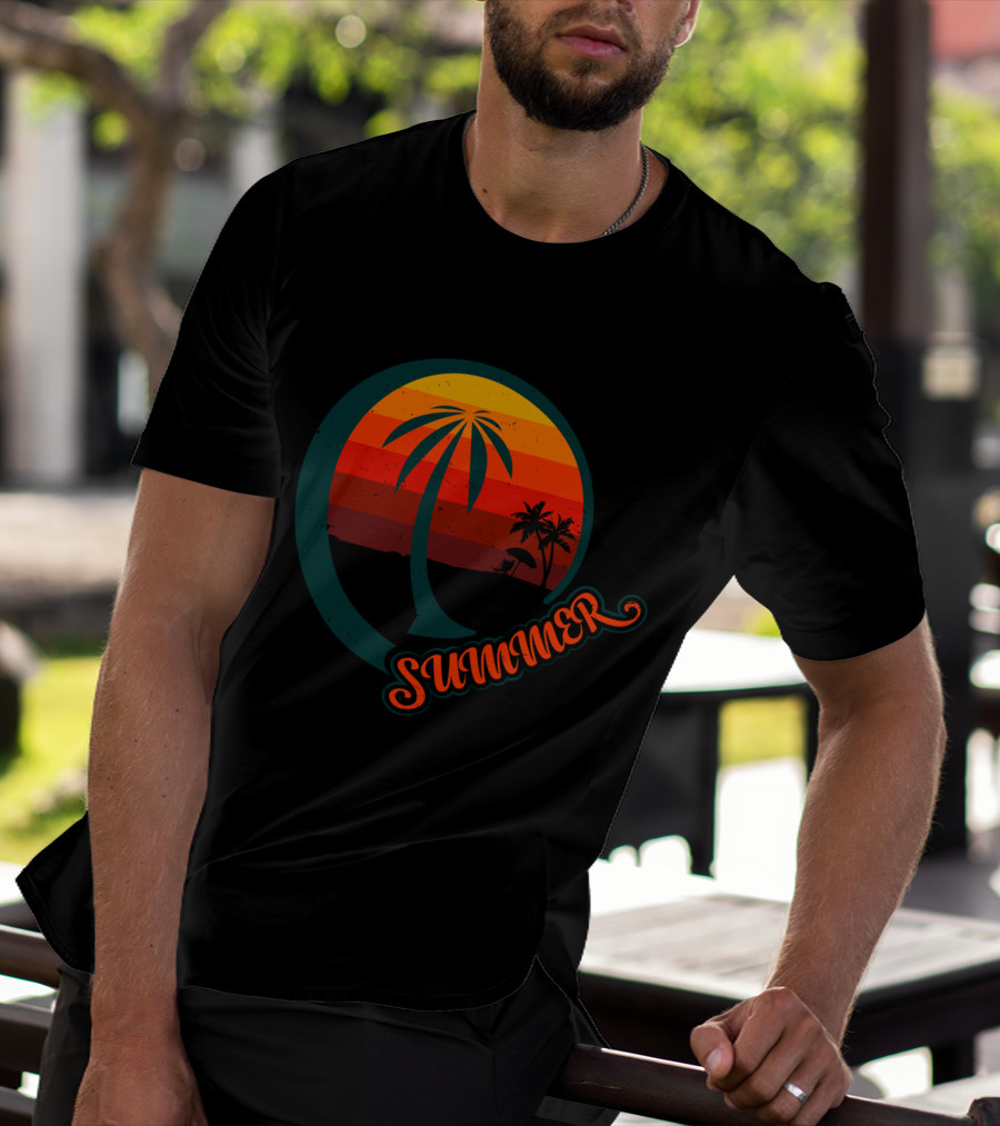 Summer Palm Sunset Beach Scene T-Shirt