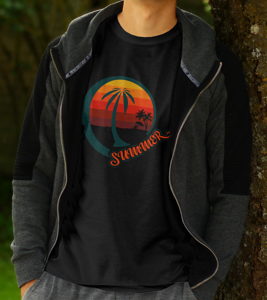 Summer Palm Sunset Beach Scene T-Shirt