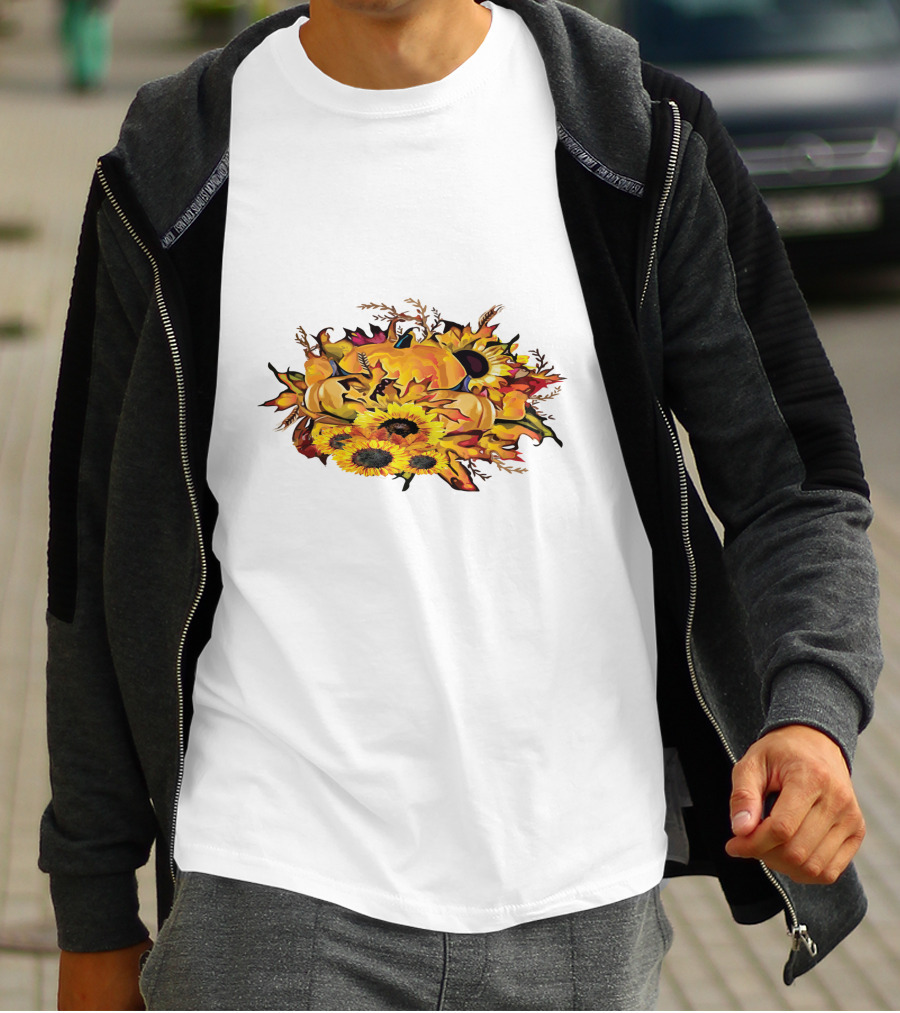 Thanksgiving Pumpkins Sunflower Fall Harvest Arrangement T-Shirt
