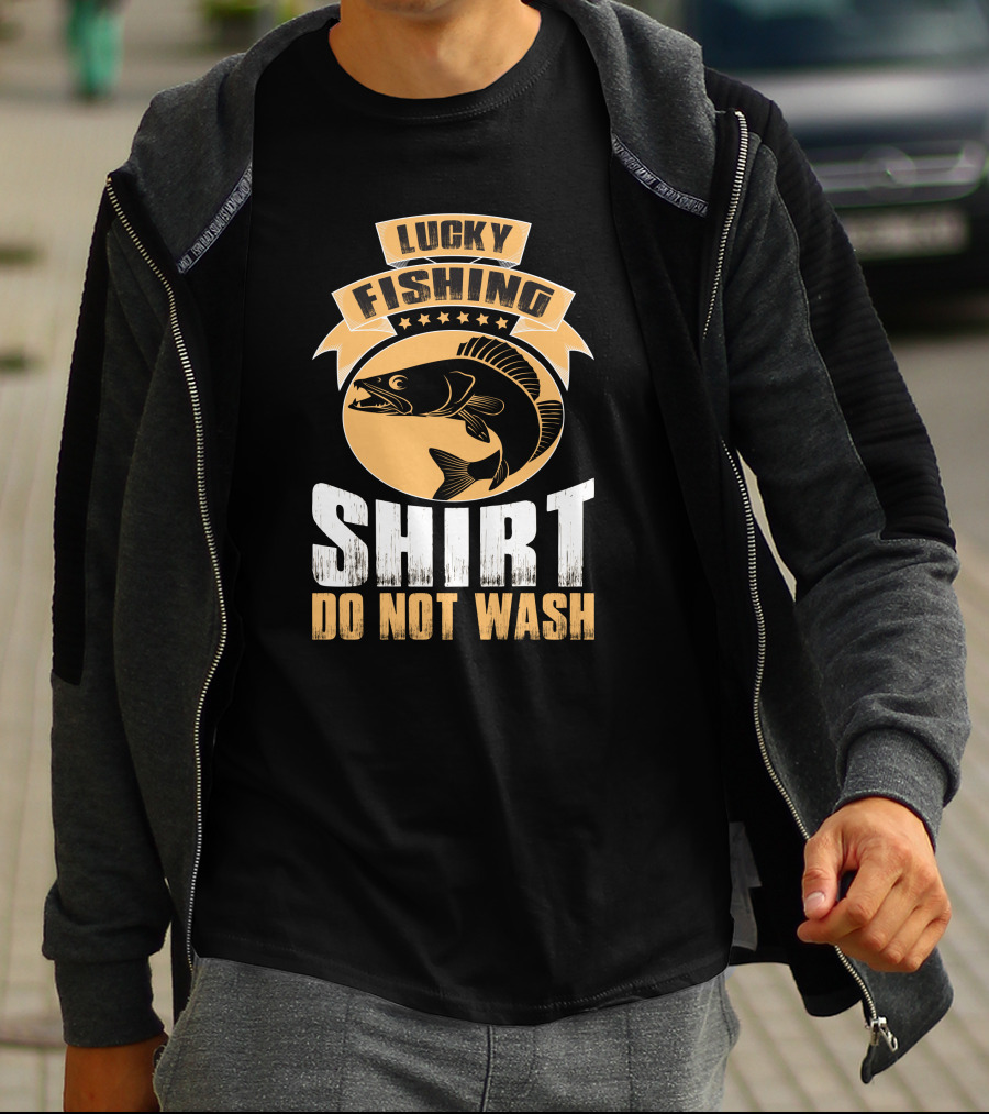 Lucky Fishing Shirt Do Not Wash Fish Emblem T-Shirt