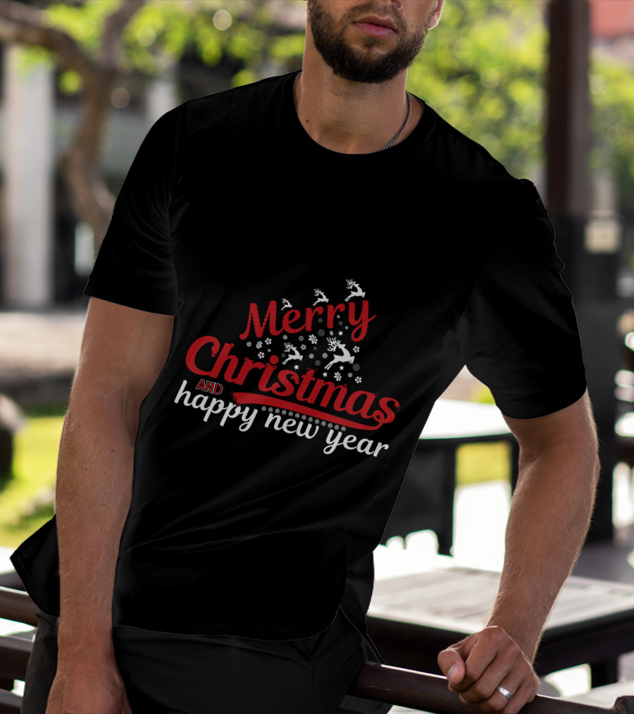 Merry Christmas And Happy New Year Reindeer Snowflakes T-Shirt