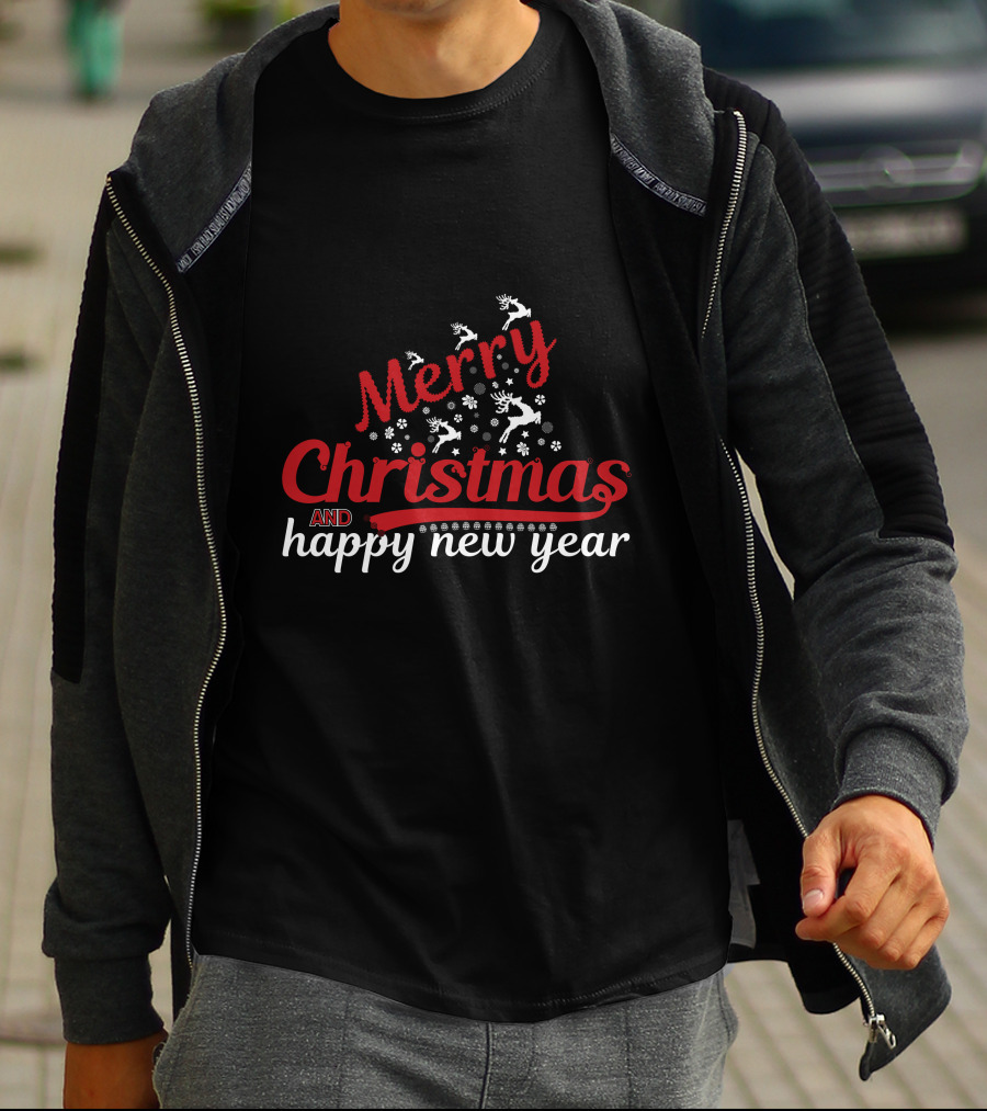 Merry Christmas And Happy New Year Reindeer Snowflakes T-Shirt