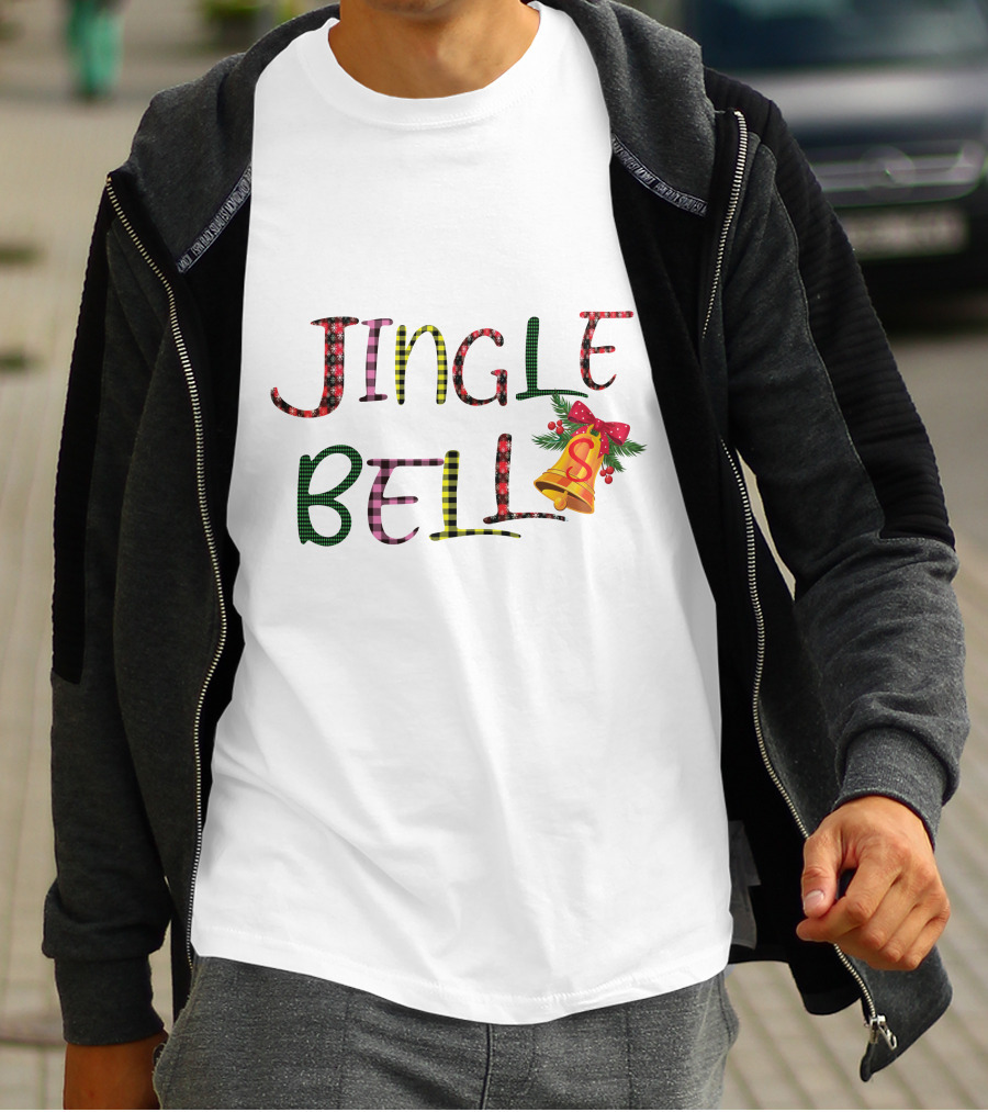 Jingle Bell Holiday Pattern With Festive Bow And Holly T-Shirt