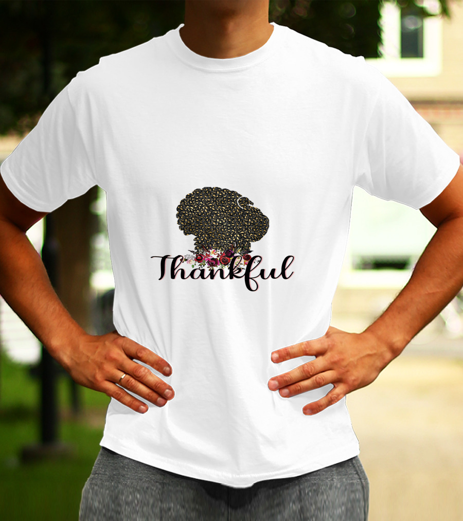 Thankful Leopard Print Turkey With Floral Accents T-Shirt