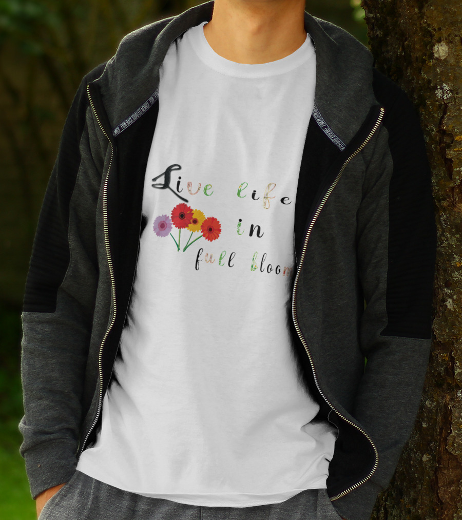 Live Life In Full Bloom Floral Typography With Colorful Flowers T-Shirt