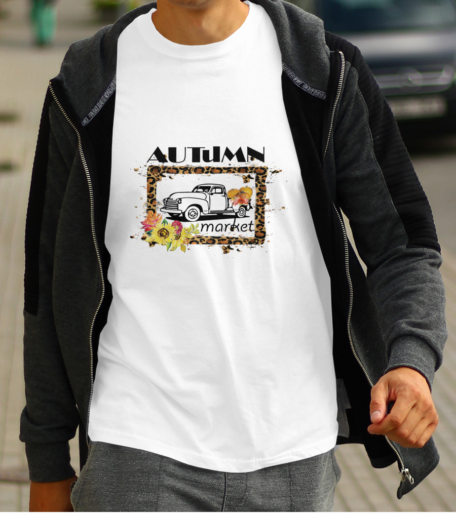 Autumn Market Vintage Truck With Pumpkins And Flowers T-Shirt