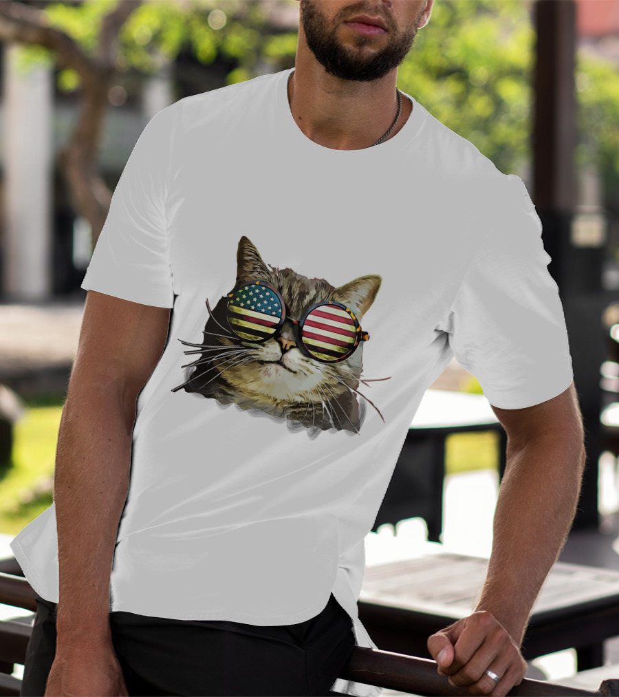 USA Flag Sunglasses Cat T-Shirt