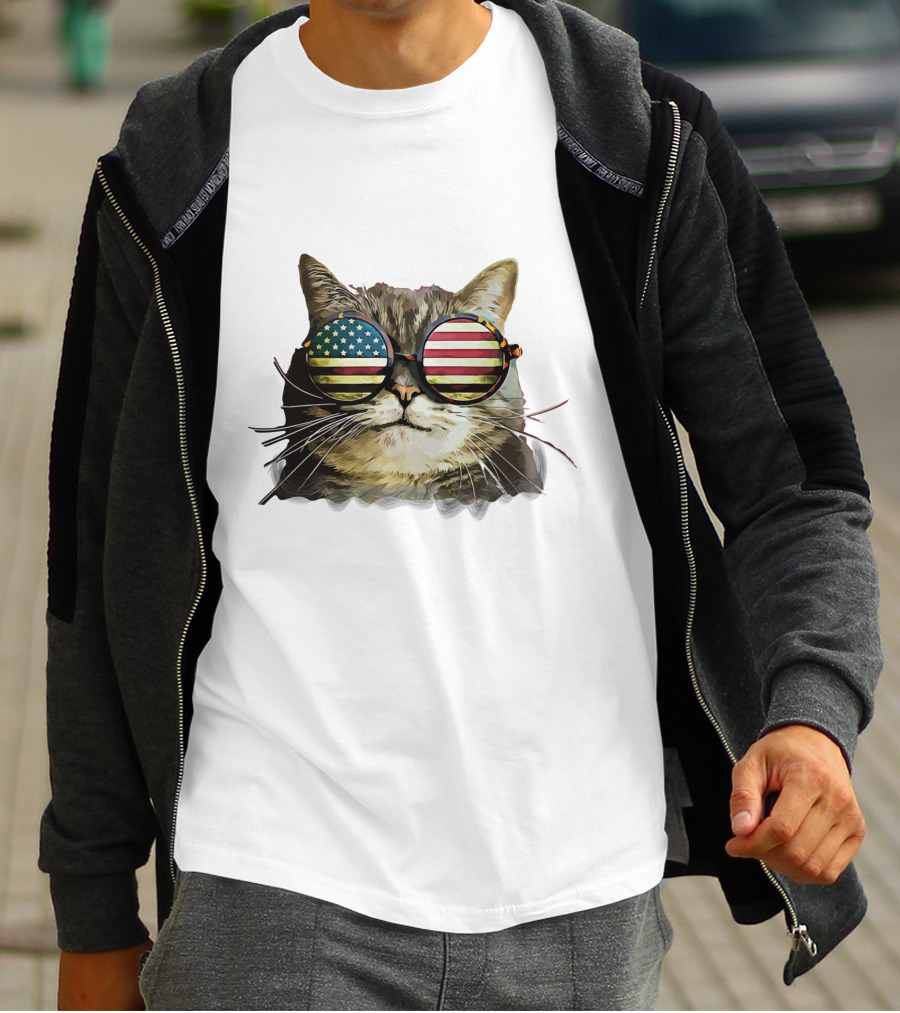 USA Flag Sunglasses Cat T-Shirt