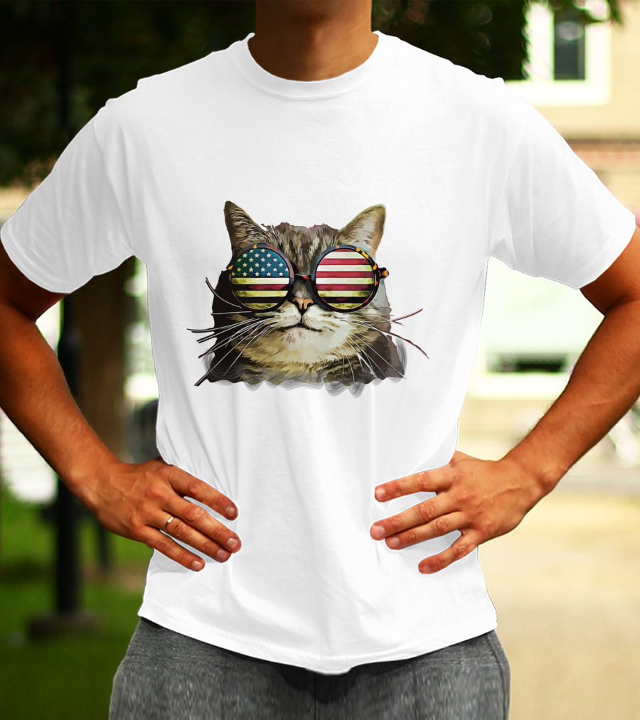 USA Flag Sunglasses Cat T-Shirt