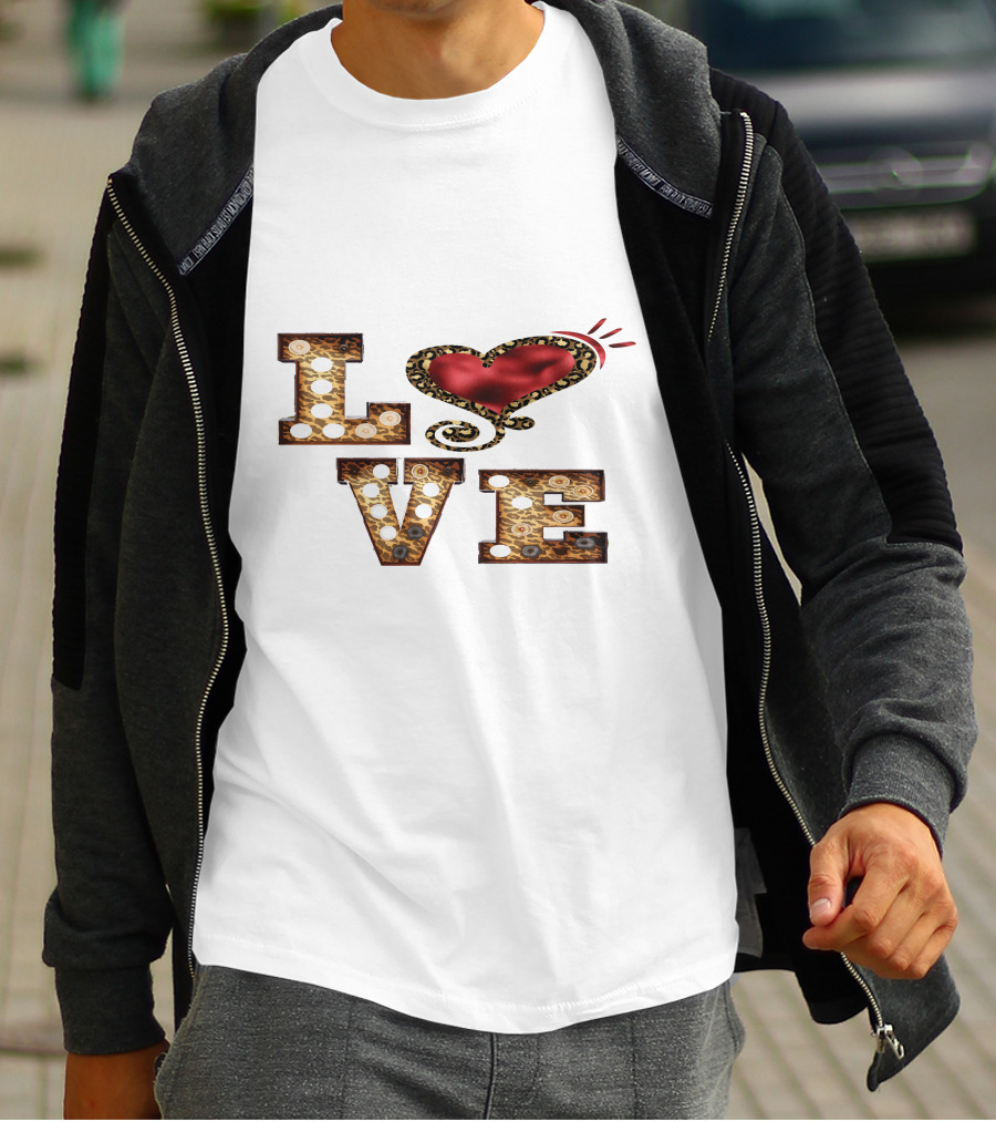 Valentines Day Leopard Heart Love T-Shirt