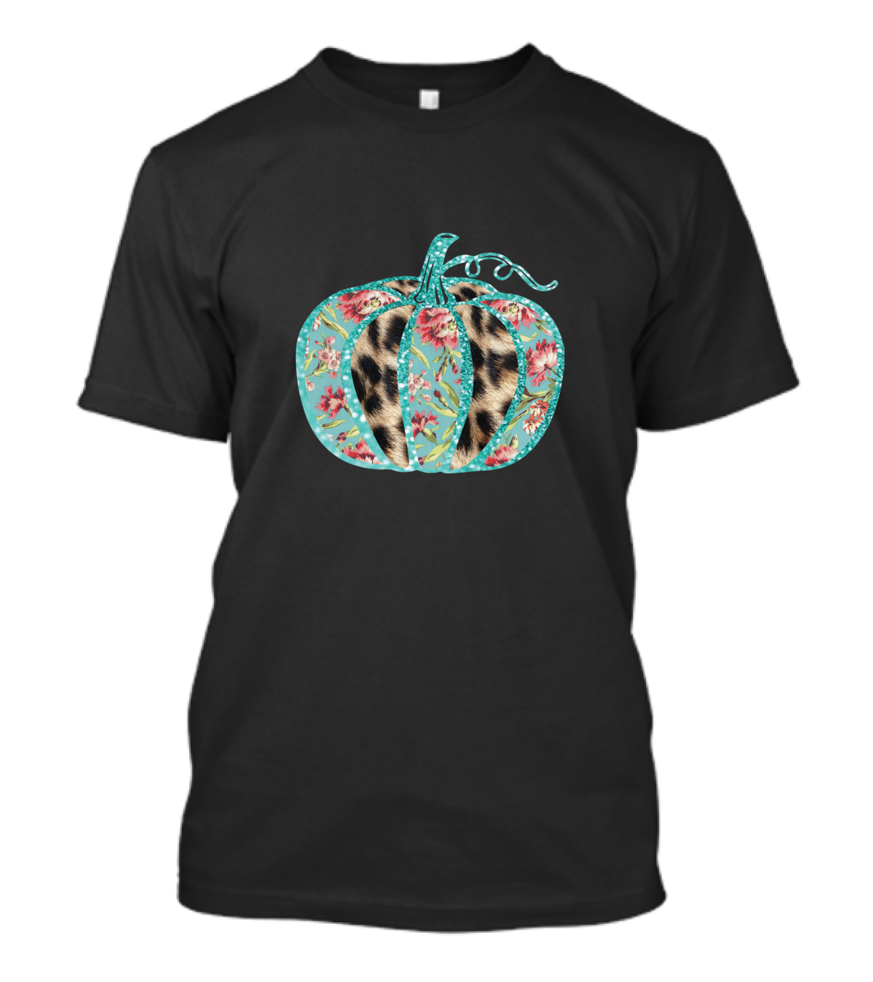 Turquoise Floral Leopard Pumpkin Thanksgiving T-Shirt