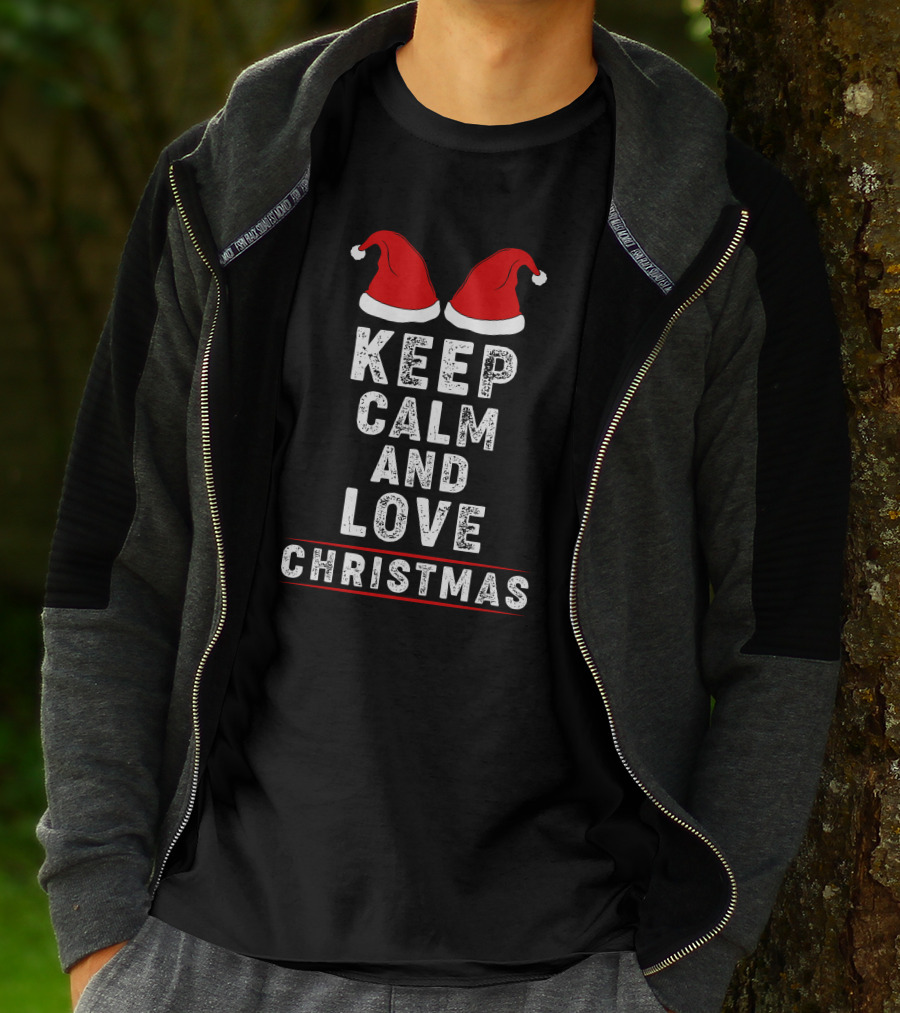 Keep Calm And Love Christmas Santa Hats T-Shirt