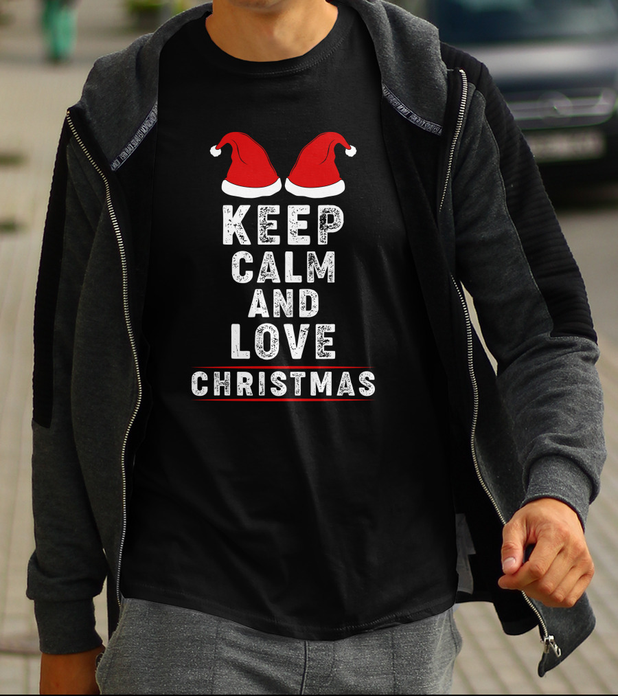 Keep Calm And Love Christmas Santa Hats T-Shirt
