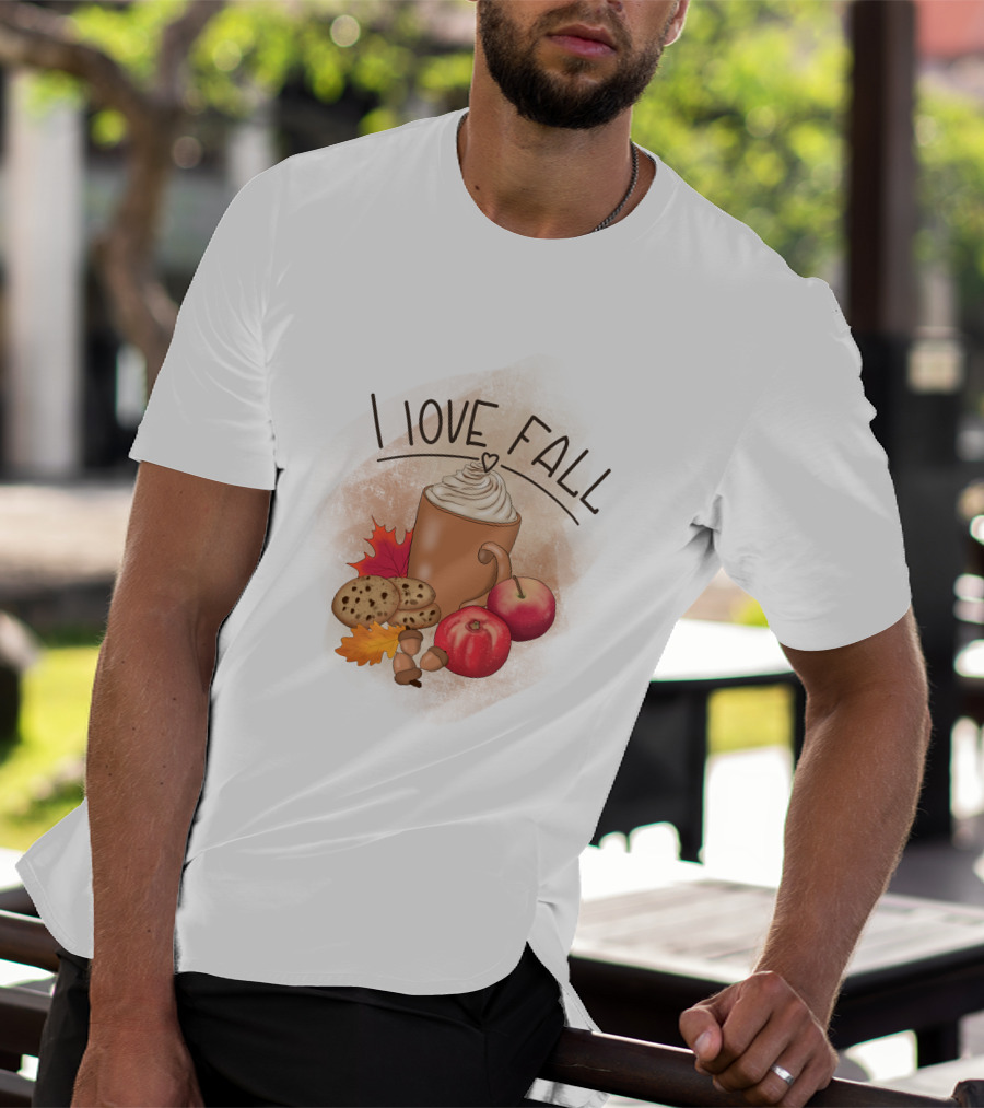 I Love Fall Coffee Apples Cookies Leaves Acorns T-Shirt