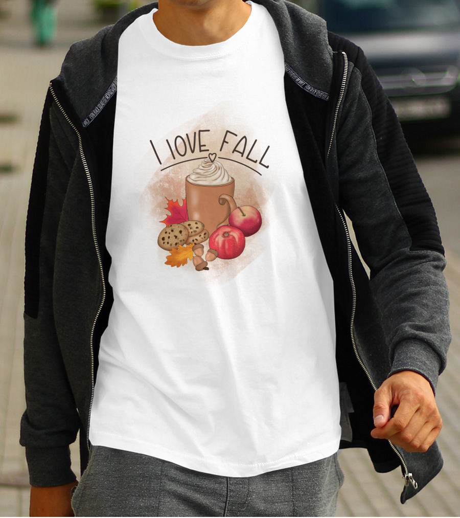 I Love Fall Coffee Apples Cookies Leaves Acorns T-Shirt