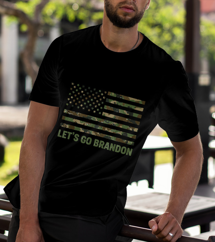LET'S GO BRANDON Distressed American Flag Camouflage T-Shirt