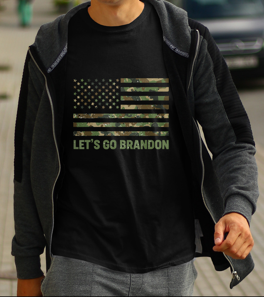 LET'S GO BRANDON Distressed American Flag Camouflage T-Shirt
