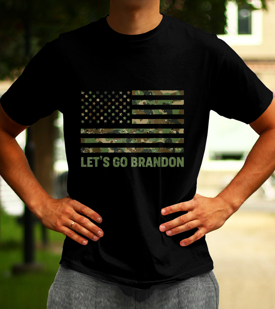 LET'S GO BRANDON Distressed American Flag Camouflage T-Shirt