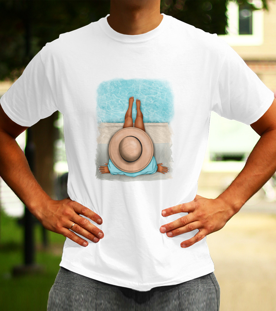 Afro Woman Relaxing By The Pool In Summer Hat T-Shirt