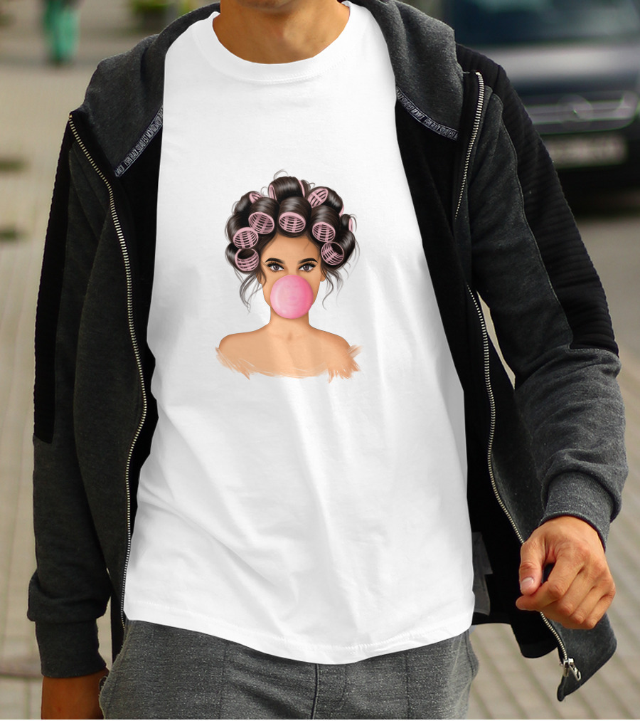 Bubble Gum Girl Hair Curlers T-Shirt
