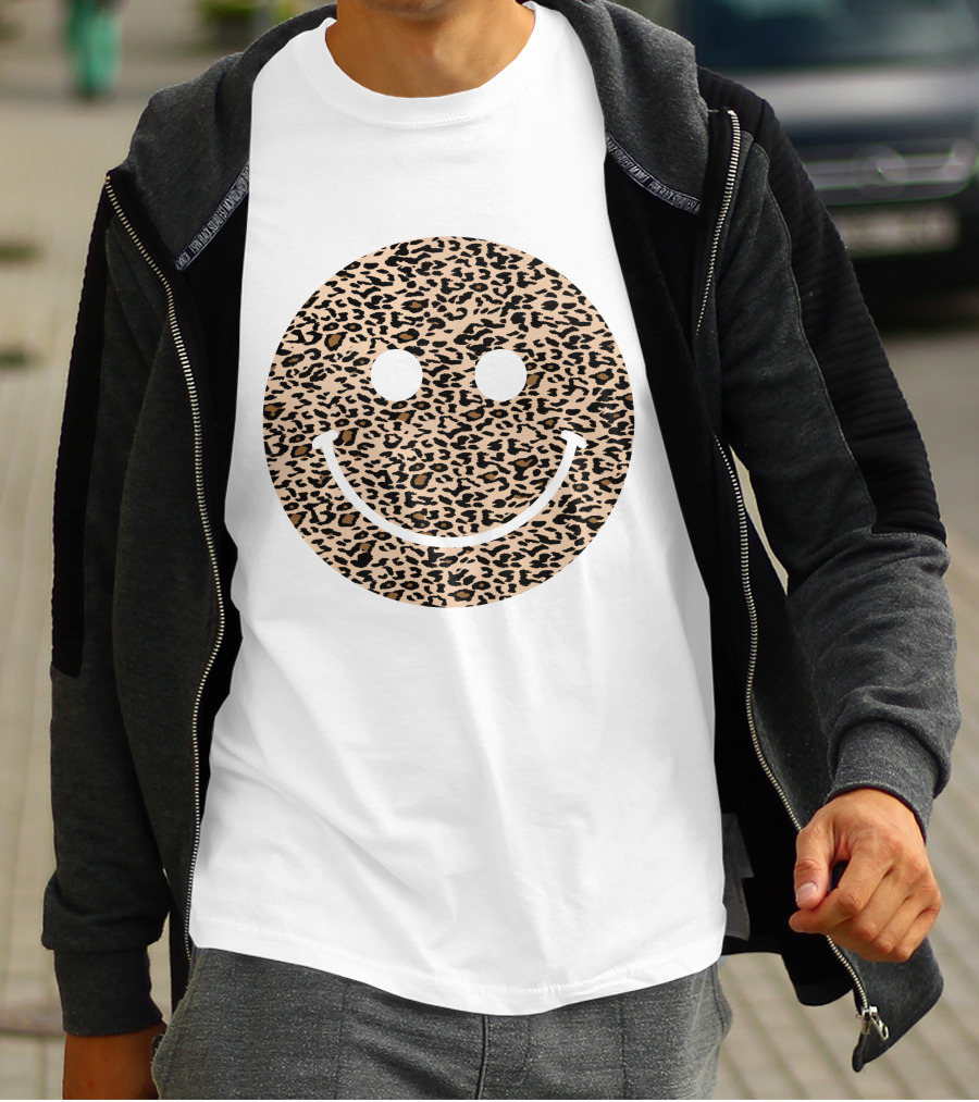 Leopard Print Happy Face T-Shirt